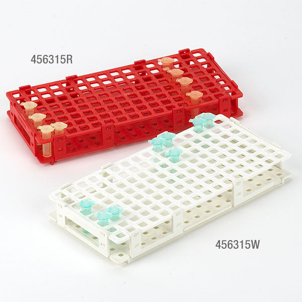 Globe Scientific 456315W Rack Snap Together for 1.5mL and 2.0mL Microcentrifuge Tubes Reinforced PP 128-Place White