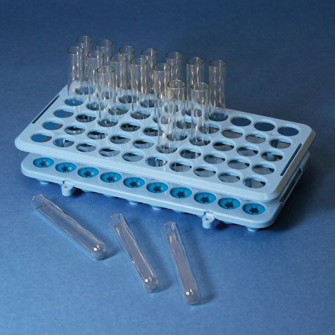 Globe Scientific 456920 Grip Rack Rack with Tube Grippers for up to 17mm Tubes 50-Place Autoclavable Blue
