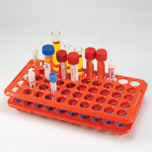 Globe Scientific 456921 Grip Rack Rack with Tube Grippers for up to 17mm Tubes 50-Place Autoclavable Orange