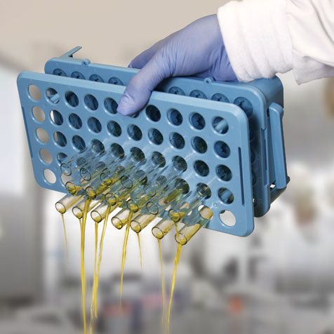 Globe Scientific 456925 Grip Rack Rack with Tube Grippers and Tube Eject for up to 15mm Tubes 50-Place Autoclavable Blue