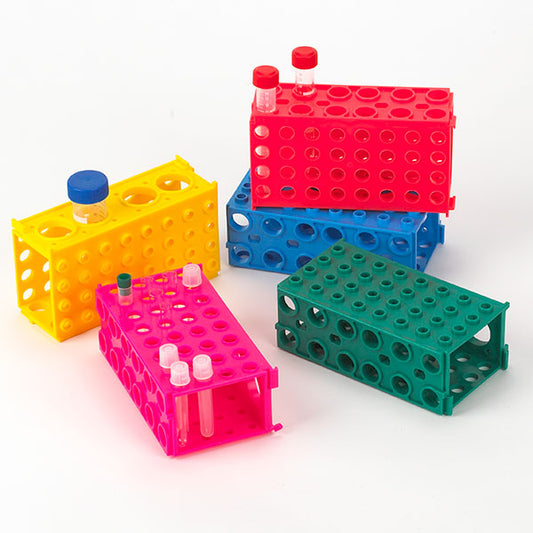 Globe Scientific 456960AST TUFFBLOK Square Tube Racks Expandable 4-Way PP Link Together Four Colors (Red Yellow Blue Green)
