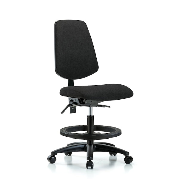 Blue Ridge Ergonomics FMBCH-MB-RG-T1-A0-BF-RC-F42 Rutledge Fabric Chair - Medium Bench Height with Medium Back, Seat Tilt, Black Foot Ring, & Casters in Black Fabric