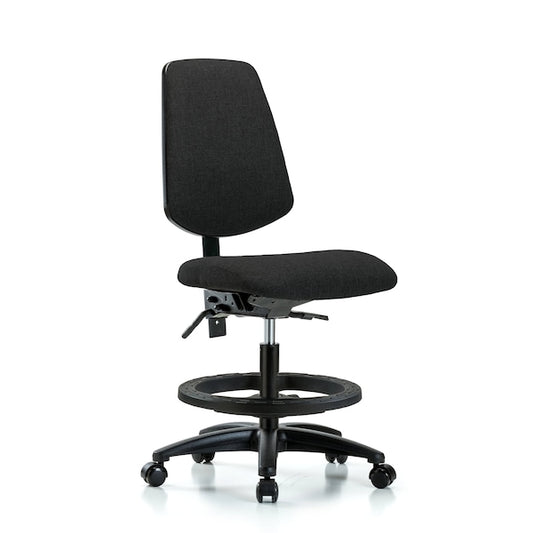 Blue Ridge Ergonomics FMBCH-MB-RG-T1-A0-BF-RC-F42 Rutledge Fabric Chair - Medium Bench Height with Medium Back, Seat Tilt, Black Foot Ring, & Casters in Black Fabric