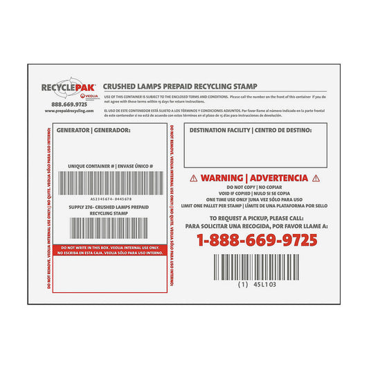 Recycle-Pak SUPPLY-276 Crushed Lamps Prepaid Recycling Stamp