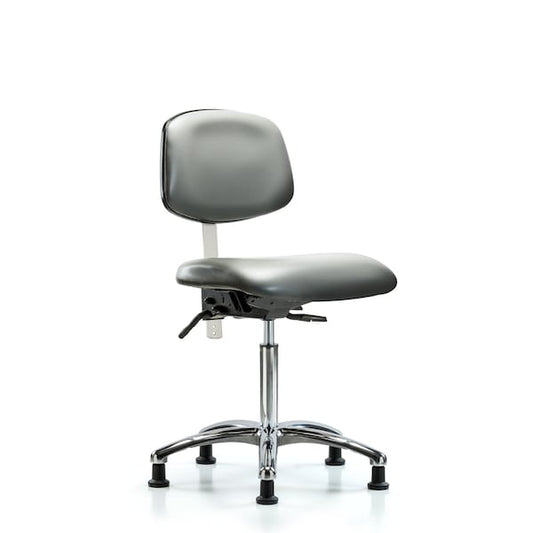 Blue Ridge Ergonomics NCR-VMBCH-CR-T1-A0-NF-RG-8840 Class 100 Vinyl Clean Room Chair - Medium Bench Height with Seat Tilt & Stationary Glides in Sterling Supernova™ Vinyl