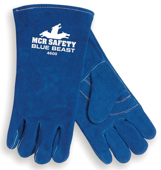 MCR Safety 4600LH MCR Safety Blue Beast Leather Welding Work Gloves Jersey Lined Select Side Split Leather Reinforced Palm and Thumb Strap Wing Thumb Design (1 EA)
