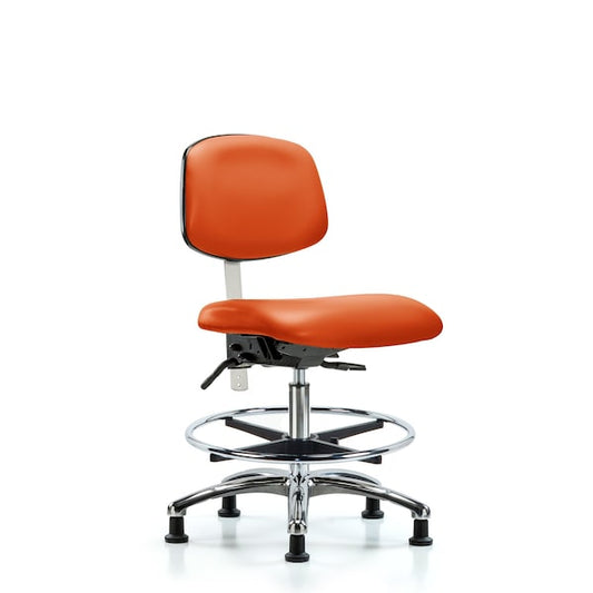 Blue Ridge Ergonomics NCR-VMBCH-CR-T1-A0-NF-RG-8613 Class 100 Vinyl Clean Room Chair - Medium Bench Height with Seat Tilt & Stationary Glides in Orange Kist Trailblazer™ Vinyl