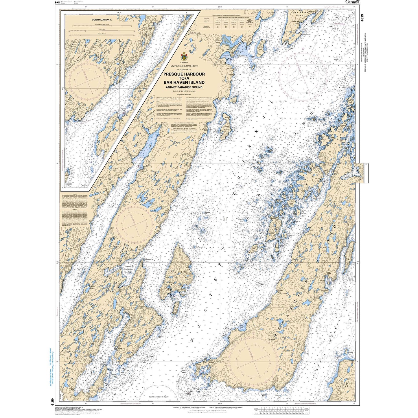 Paradise Clay CAN4619 CHS Chart Presque Harbour to/ Bar Haven Island and/et Paradise Sound