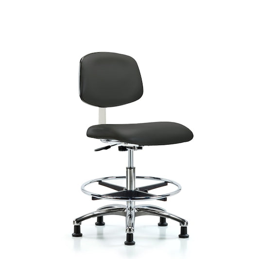 Blue Ridge Ergonomics CLR-VMBCH-CR-CF-RG-8605 Class 10 Clean Room Vinyl Chair Chrome - Medium Bench Height with Chrome Foot Ring & Stationary Glides in Charcoal Trailblazer™ Vinyl