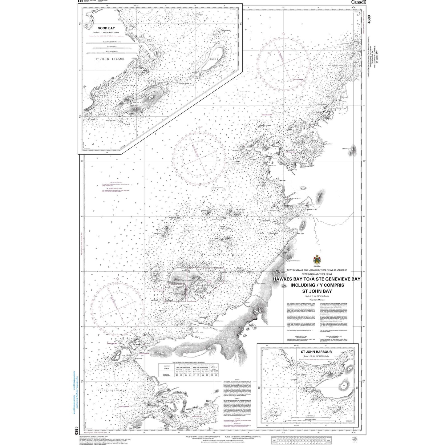 Paradise Clay CAN4680 CHS Chart Hawkes Bay to/ Ste Geneviève Bay including/y compris St. John Bay