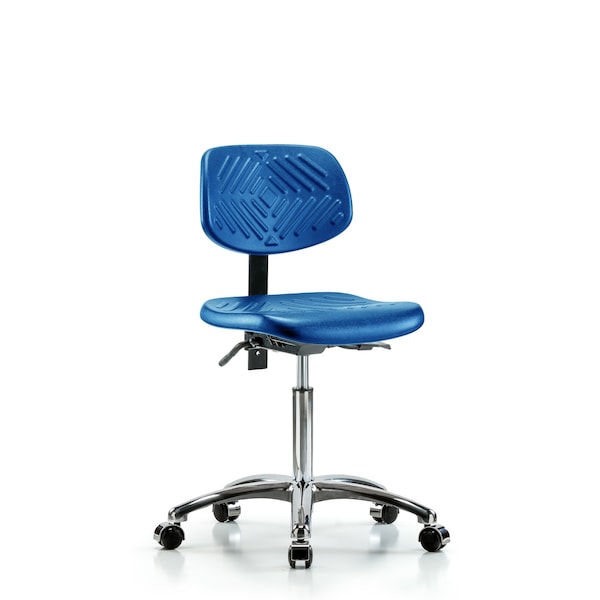 Blue Ridge Ergonomics PMBCH-CR-T0-A0-NF-CC-BLU Polyurethane Chair Chrome - Medium Bench Height with Casters in Blue Polyurethane