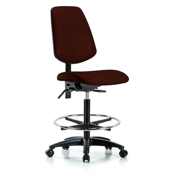 Blue Ridge Ergonomics VHBCH-MB-RG-T0-A0-CF-RC-8569 Rutledge Vinyl Chair - High Bench Height with Medium Back, Chrome Foot Ring, & Casters in Burgundy Trailblazer™ Vinyl