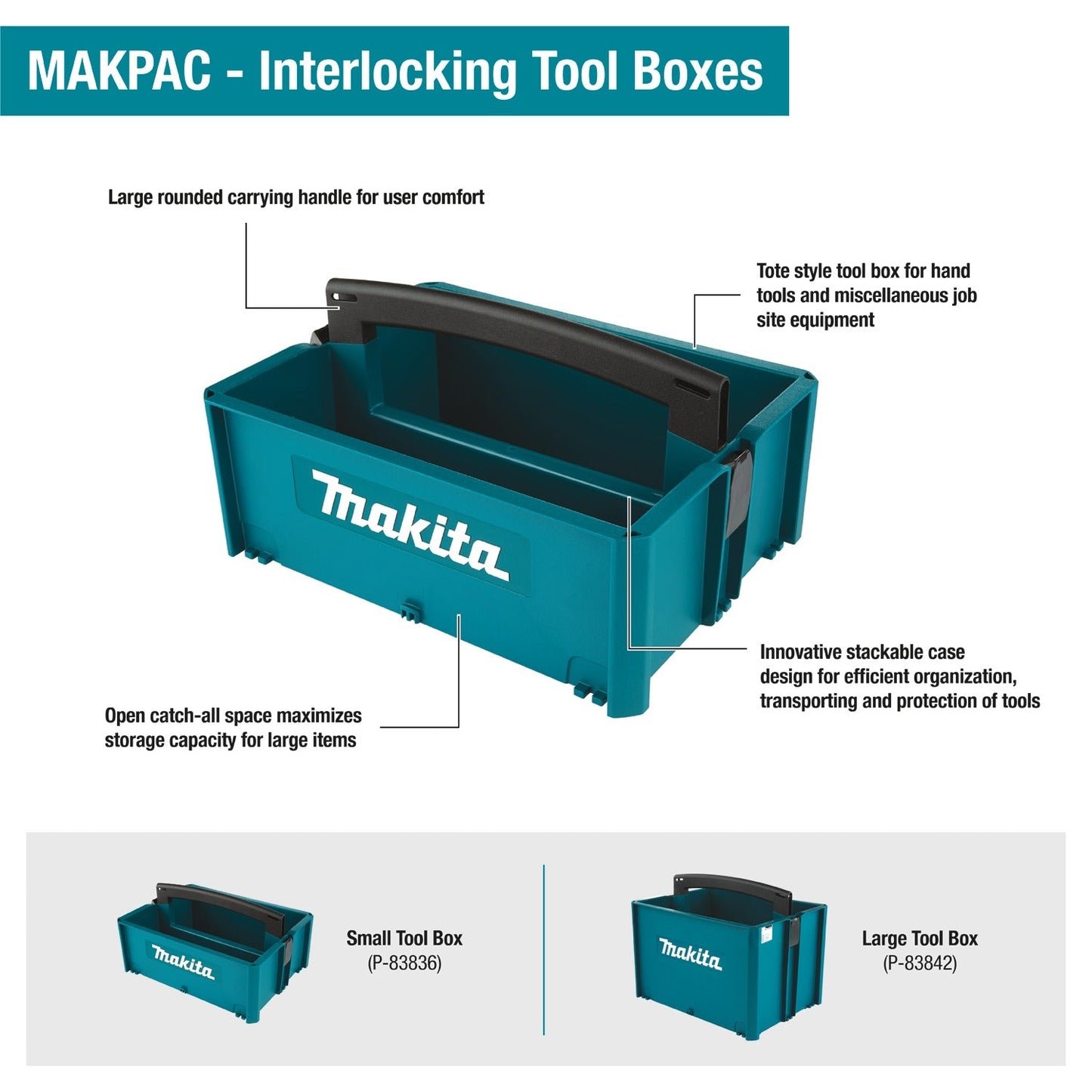 Makita P-83836 MAKPAC Interlocking Tool Box, Small, 6" x 15‘1/2" x 11‘1/2"