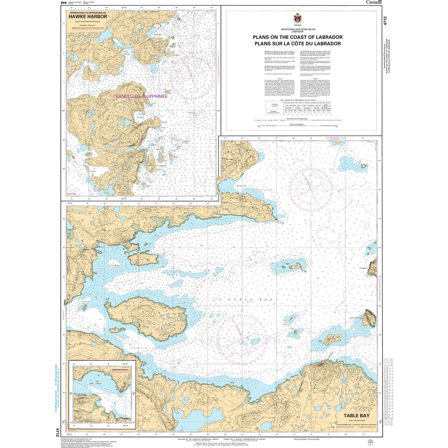Paradise Clay CAN4712 CHS Chart Plans on the Coast of Labrador/Plans sur la côte du Labrador