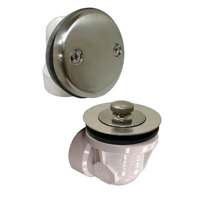 Jones Stephens B0711BN Brushed Nickel Two-Hole Lift and Turn Bath Waste Kit, Standard Half Kit, White Plastic