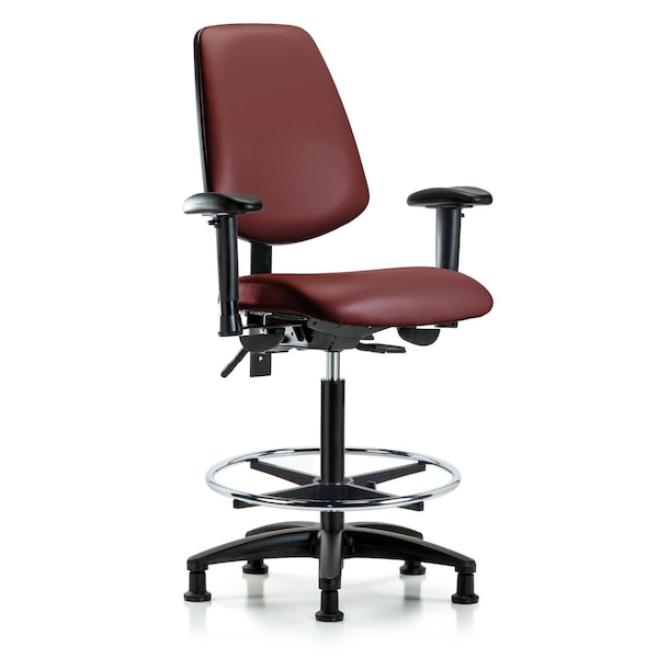 Blue Ridge Ergonomics VHBCH-MB-RG-T1-A1-CF-RG-8815 Rutledge Vinyl Chair - High Bench Height with Medium Back, Seat Tilt, Adjustable Arms, Chrome Foot Ring, & Stationary Glides in Borscht Supernova™ Vinyl