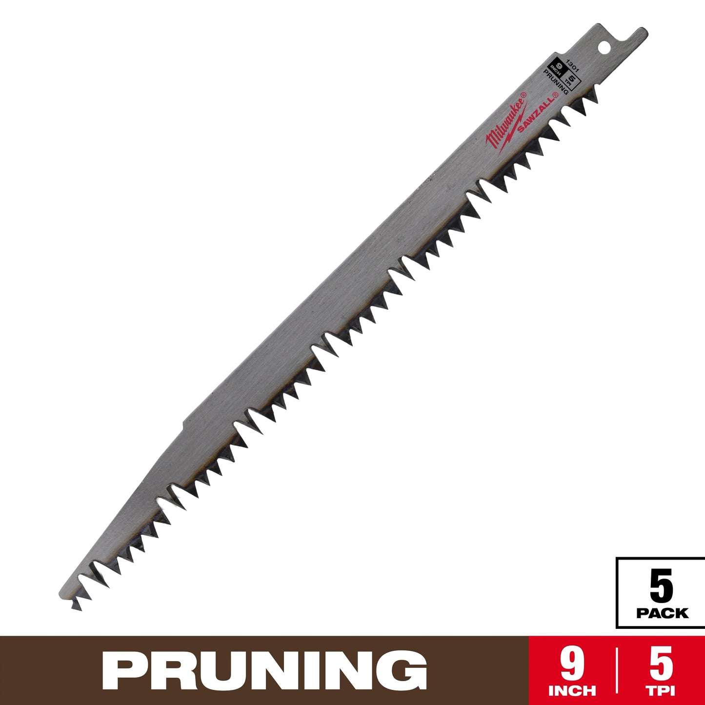 Milwaukee Tool 48-00-1303 12" 5 TPI Fleam Ground Pruning SAWZALL Blade for Clean Wood, 5 EA/PKG