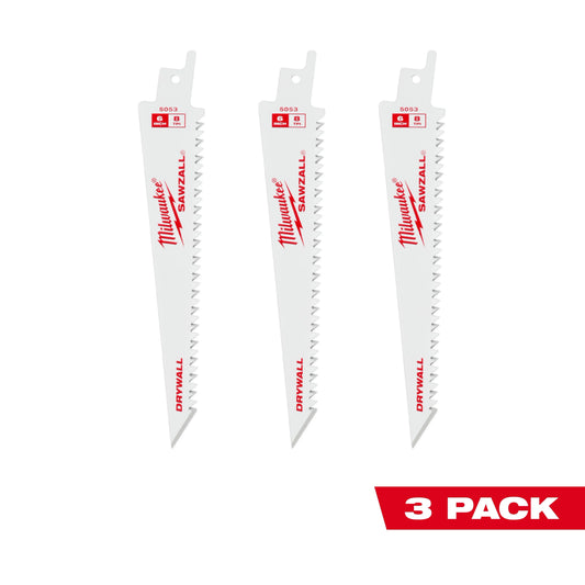 Milwaukee Tool 48-00-5053 6” 8TPI Drywall SAWZALL™ Blade (3 PK), 15 EA/BX