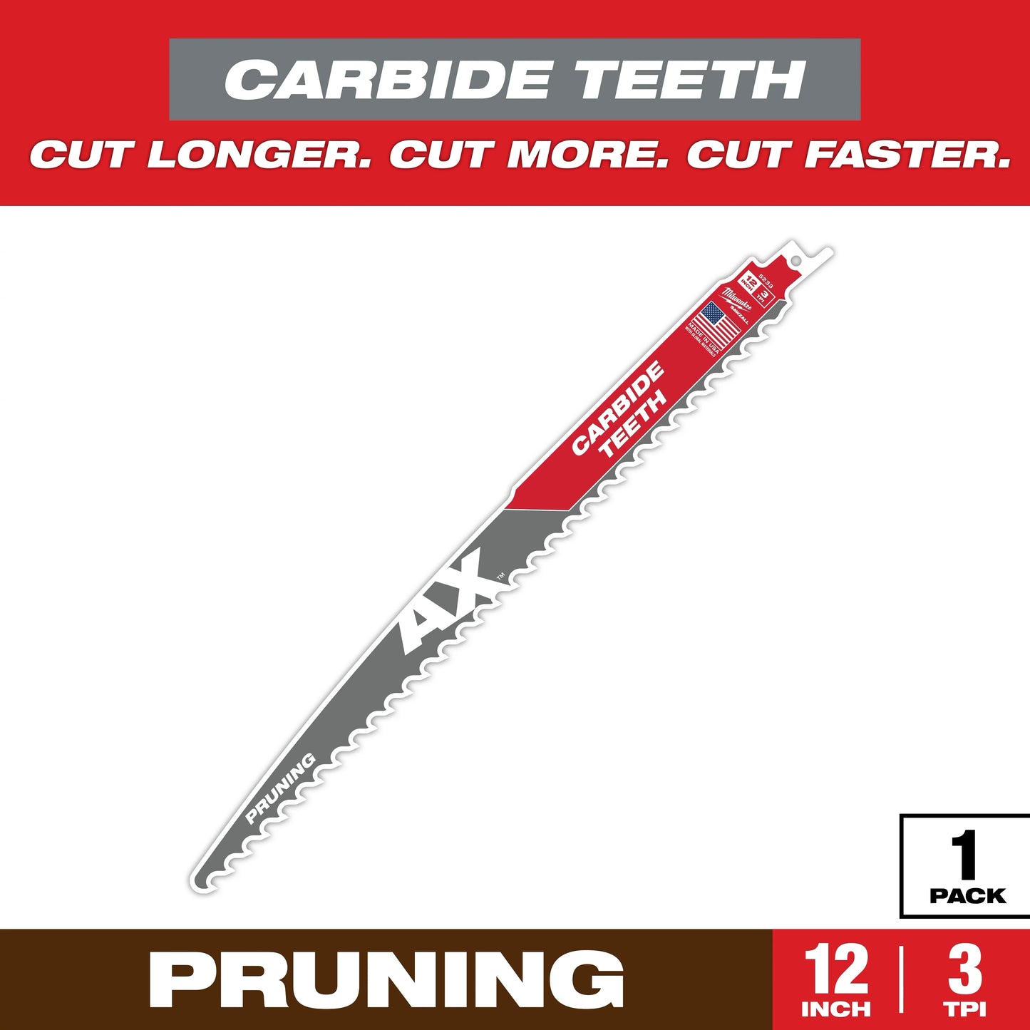Milwaukee Tool 48-00-5233 The AX w/ Carbide Teeth 3 TPI, 1 EA