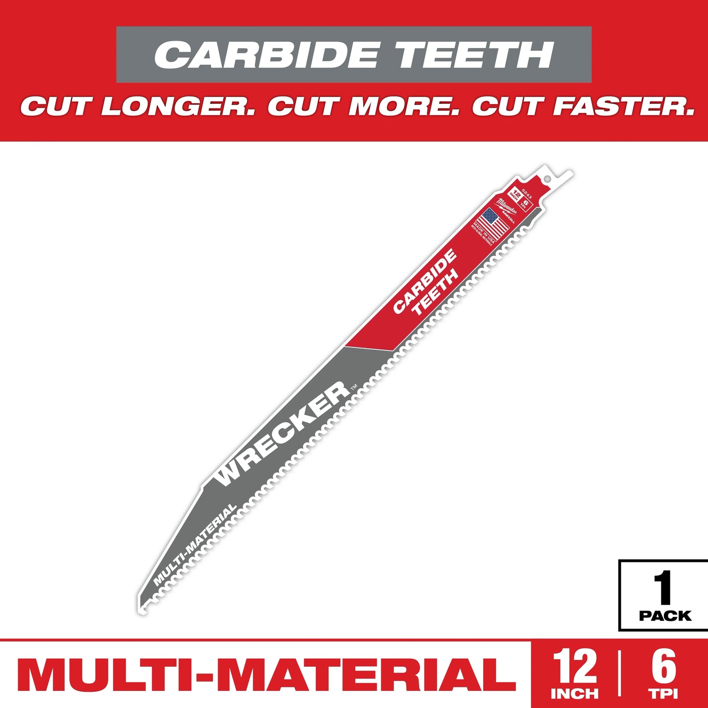 Milwaukee Tool 48-00-5243 The Wrecker w/ Carbide Teeth 6 TPI 12" Length, 1 EA