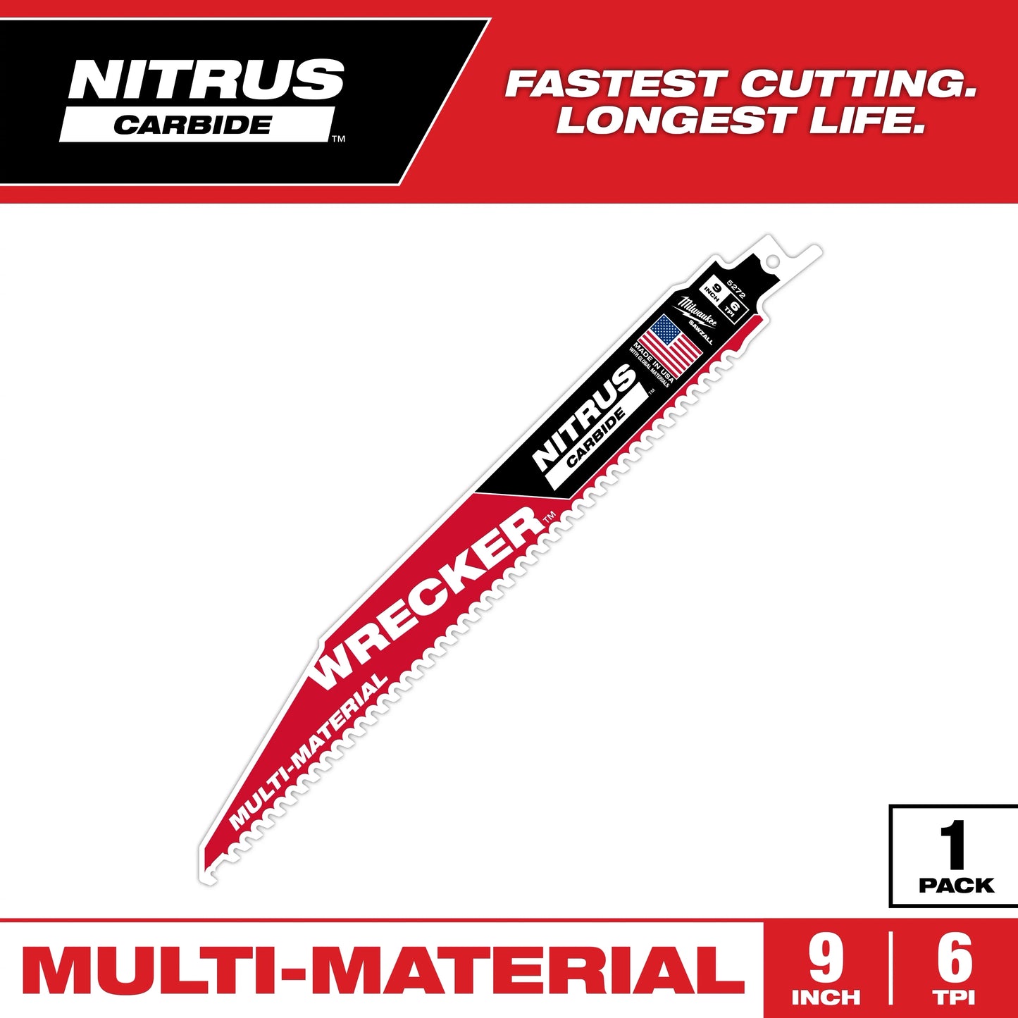 Milwaukee Tool 48-00-5272 The Wrecker w/ Nitrus Carbide Teeth 6 TPI 9" Length, 1 EA