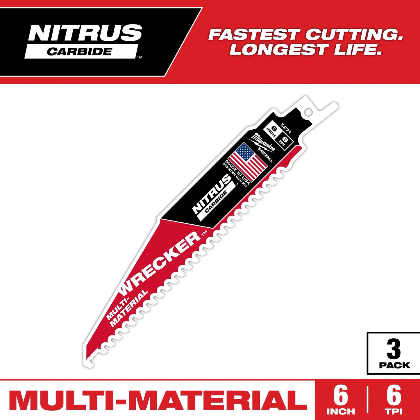 Milwaukee Tool 48-00-5371 The Wrecker w/ Nitrus Carbide Teeth 6 TPI 6" Length, 3 EA/PK