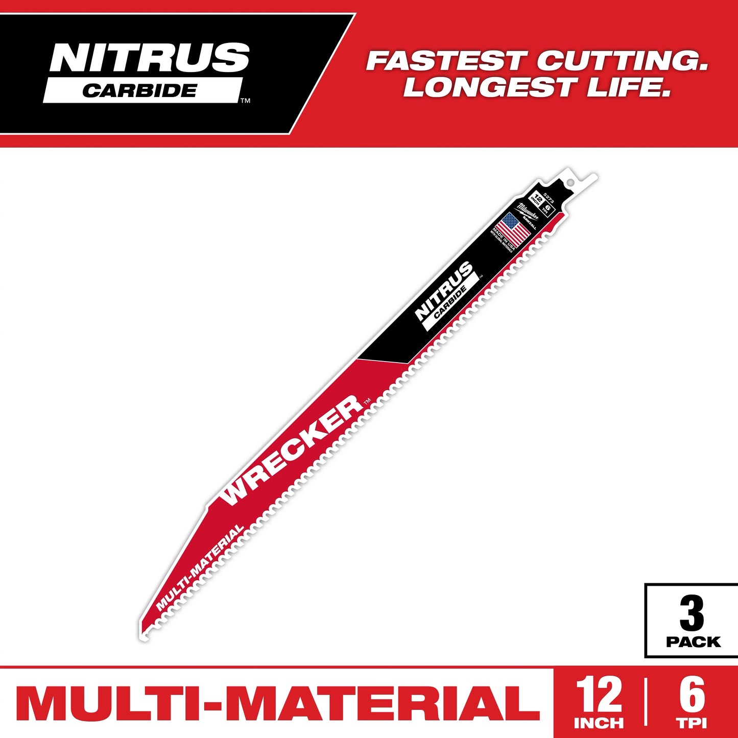 Milwaukee Tool 48-00-5373 The Wrecker w/ Nitrus Carbide Teeth 6 TPI 12" Length, 3 EA/PK