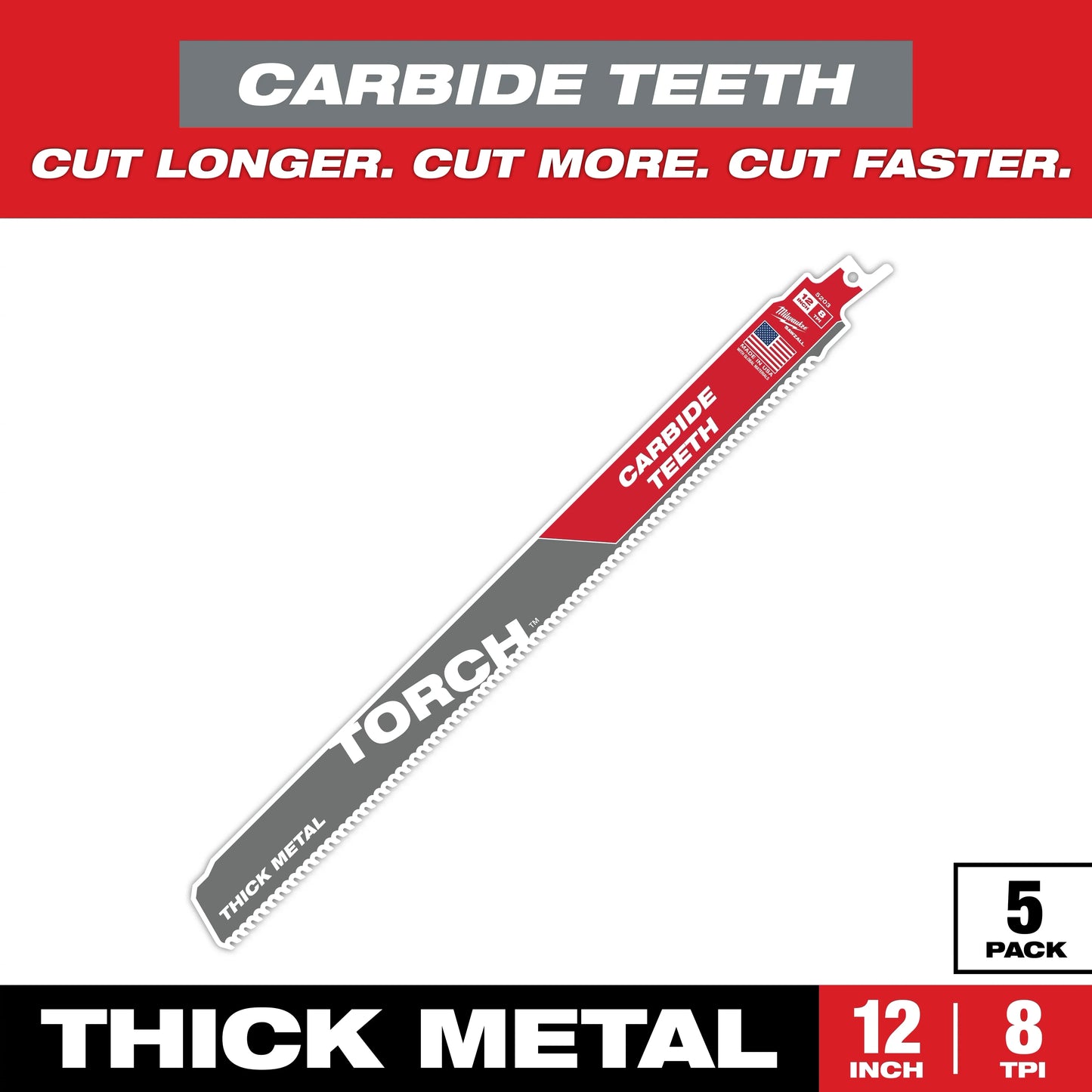 Milwaukee Tool 48-00-5503 The TORCH w/ Carbide Teeth 8 TPI 12" Length, 5 EA/PK