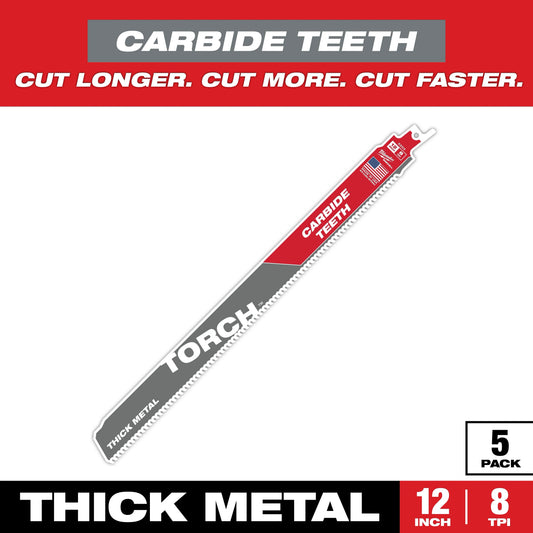 Milwaukee Tool 48-00-5503 The TORCH w/ Carbide Teeth 8 TPI 12" Length, 5 EA/PK
