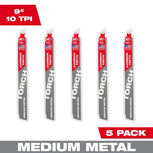 Milwaukee Tool 48-00-5552 9" 10 TPI The Torch With Carbide Teeth For Medium Metal, 5 EA/PK