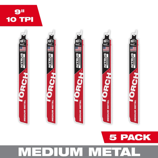 Milwaukee Tool 48-00-6552 9" 10 TPI The Torch With Nitrus Carbide Teeth For Medium Metal, 5 EA/PK