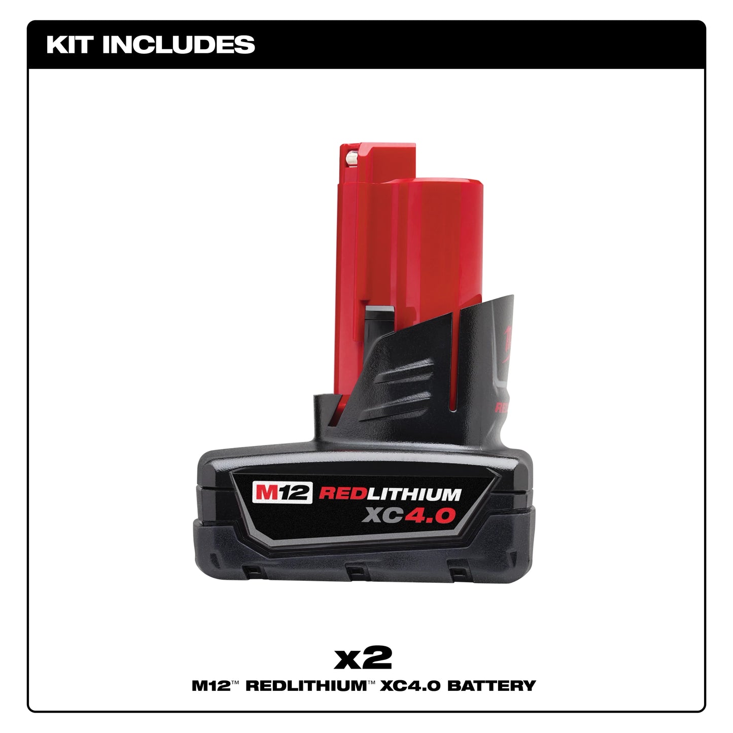 Milwaukee Tool 48-11-2442 M12 REDLITHIUM XC 4.0Ah Battery, 2 EA/PK