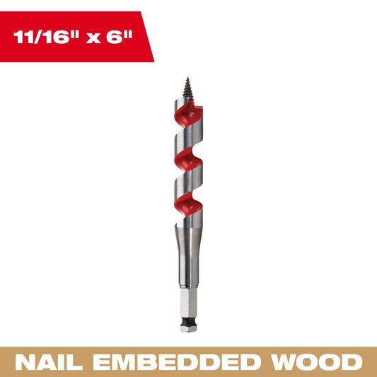 Milwaukee Tool 48-13-0683 11/16" x 6" Ship Auger Bit, 1 EA
