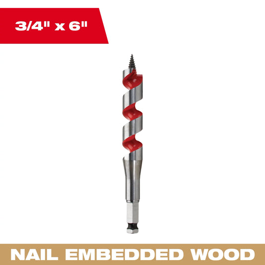 Milwaukee Tool 48-13-0753 3/4" x 6" Ship Auger Bit, 1 EA