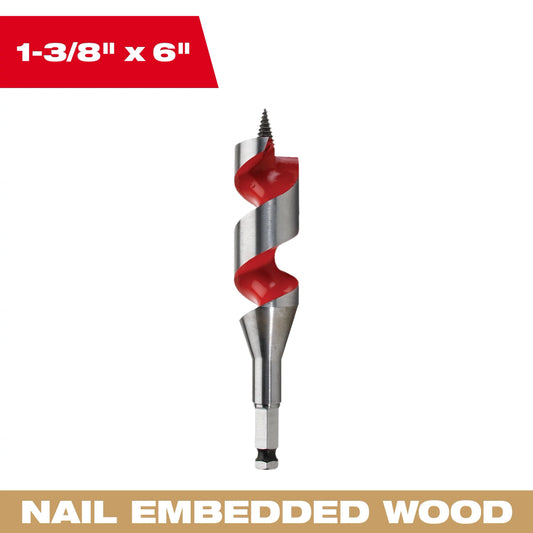 Milwaukee Tool 48-13-1373 1-3/8" x 6" Ship Auger Bit, 1 EA