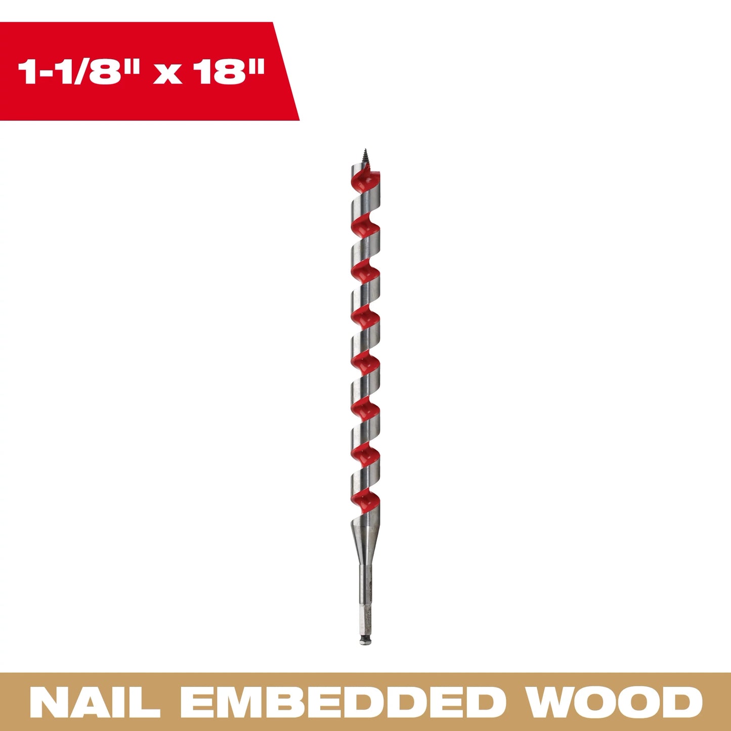 Milwaukee Tool 48-13-6120 1-1/8" x 18" Ship Auger Bit, 1 BIT