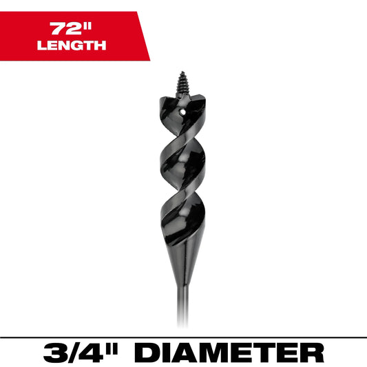 Milwaukee Tool 48-13-8375 3/4” x 72" Flexible Cable Auger Bit, 1 EA