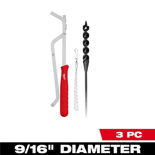 Milwaukee Tool 48-13-8403 3PC 9/16” x 54" Flexible Cable Auger Bit Set, 1 ST