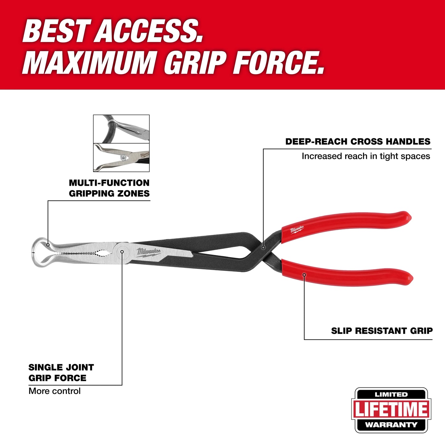 Milwaukee Tool 48-22-6561 13" Long Reach Hose Grip Pliers -1/2", 1 EA