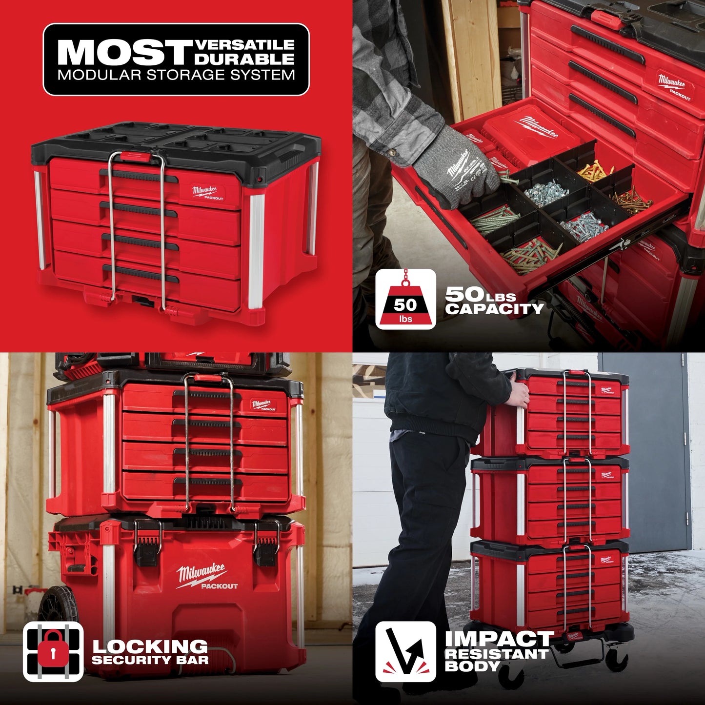 Milwaukee Tool 48-22-8444 PACKOUT 4 Drawer Tool Box, 1 EA