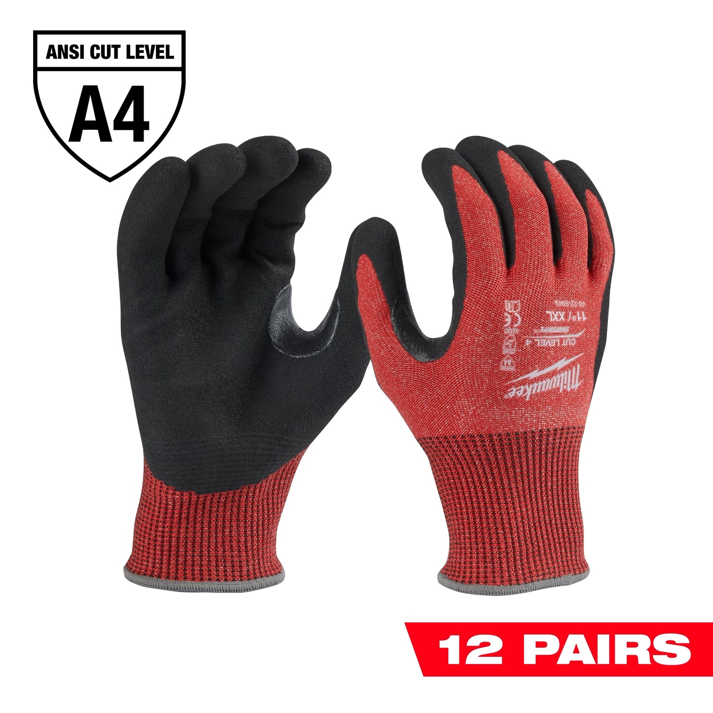 Milwaukee Tool 48-22-8949B 12 Pair Cut Level 4 Nitrile Dipped Gloves (XXL), 12 PR/PK