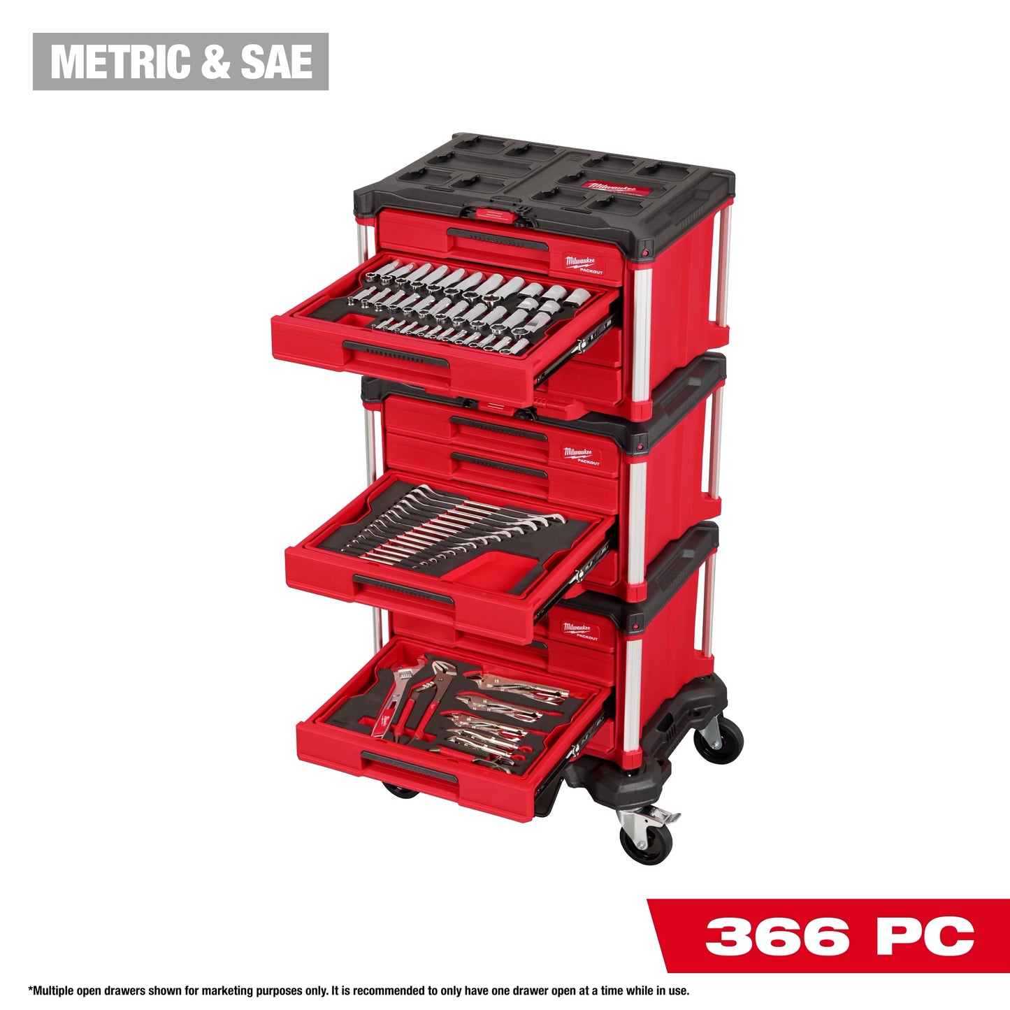 Milwaukee Tool 48-22-9495 366 Piece Master Mechanics Hand Tool Set with PACKOUT Drawers and Dolly, 1 EA