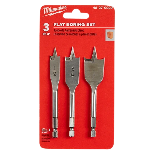 Milwaukee Tool 48-27-0020 3PC Stubby Flat Boring Set, 1 ST