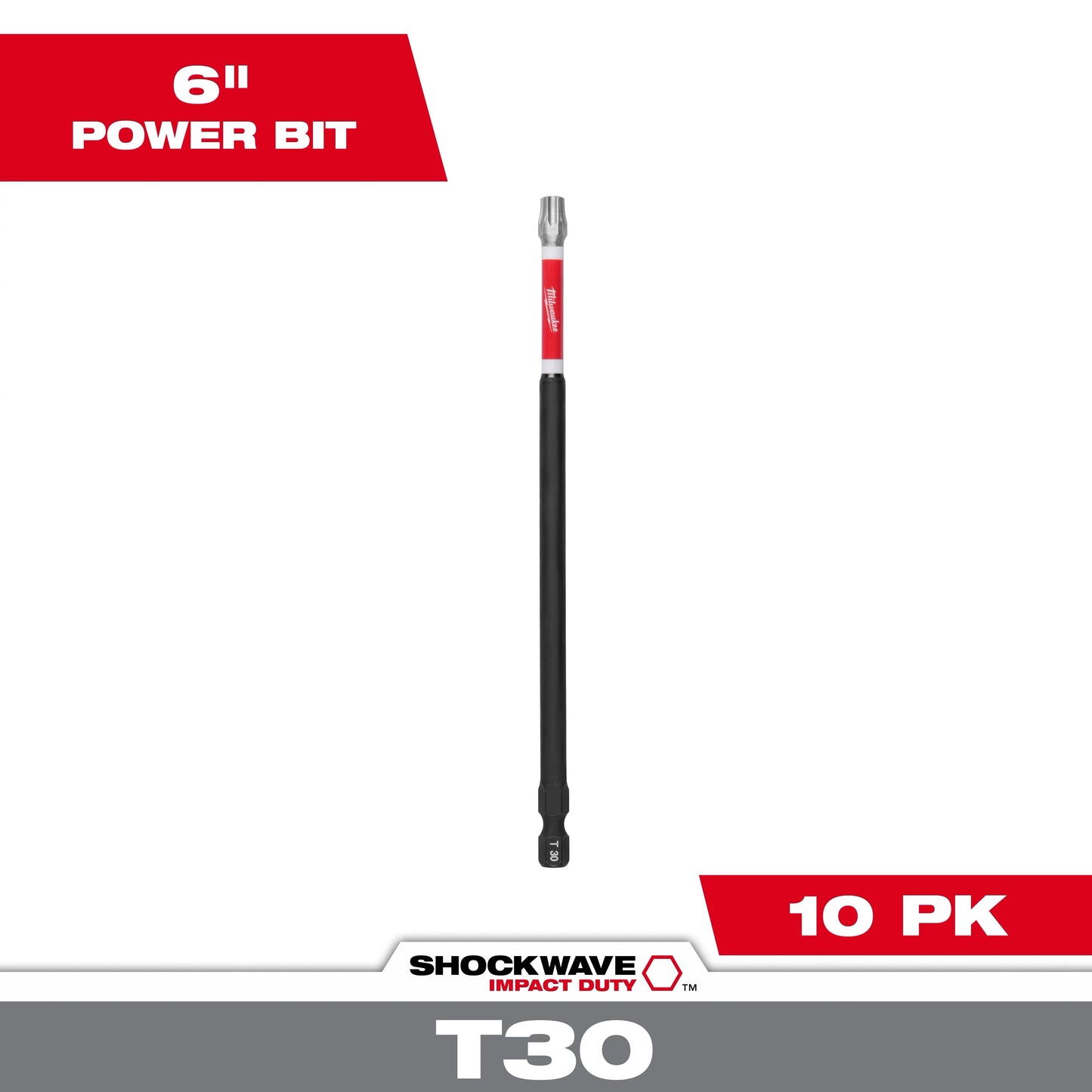 Milwaukee Tool 48-32-4248 SHOCKWAVE 6" Impact Torx T30 Power Bits, 10 EA/PK