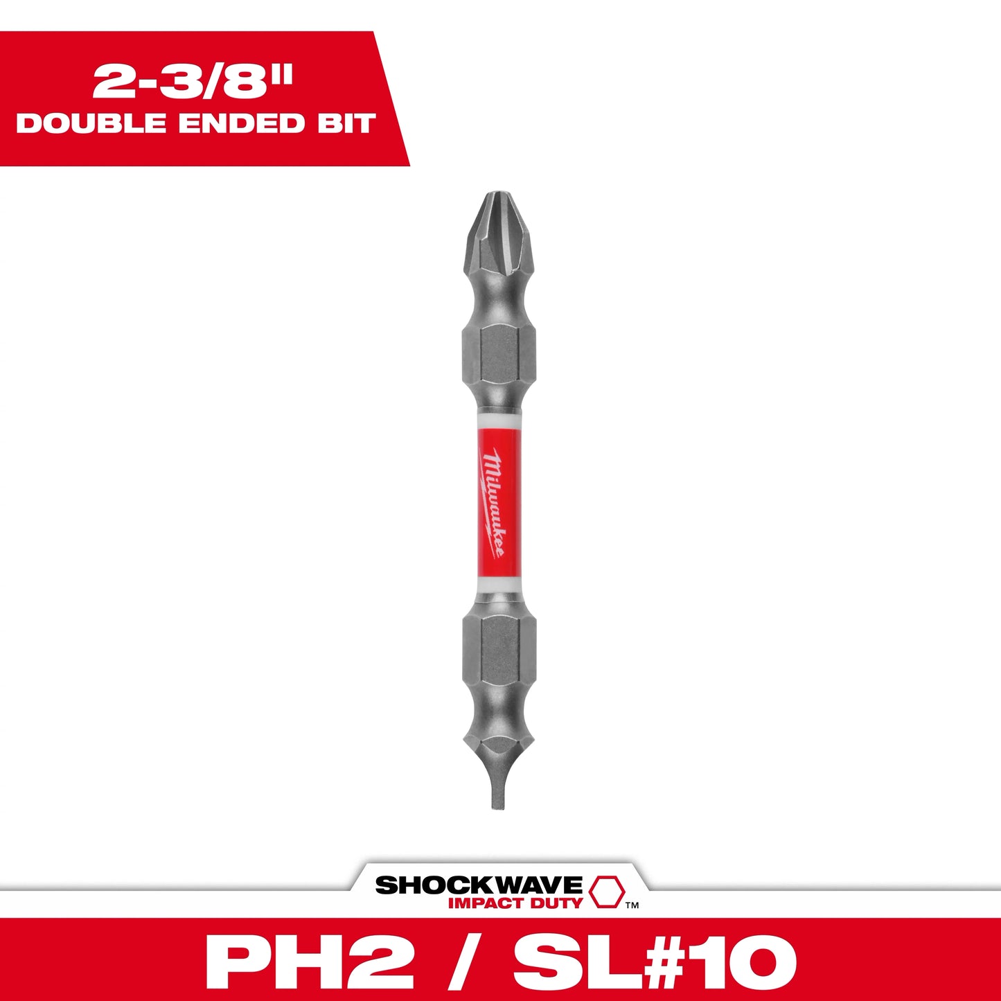 Milwaukee Tool 48-32-4310 SHOCKWAVE™ PH2/SL #10 Impact Duty Double Ended Bit, 1 EA