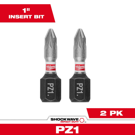 Milwaukee Tool 48-32-4431 SHOCKWAVE™ Impact Duty 1" Pozidriv #1 Insert Bits (2 PK), 2 EA/PK