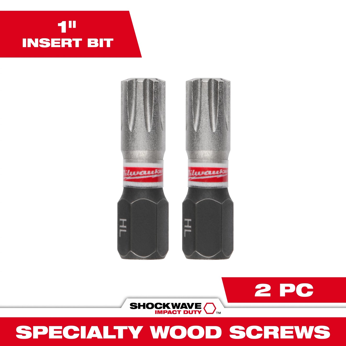 Milwaukee Tool 48-32-4448 SHOCKWAVE™ Impact Duty 1" Insert Bits for HeadLOK™ Wood Screws (2 PK), 2 EA/PK