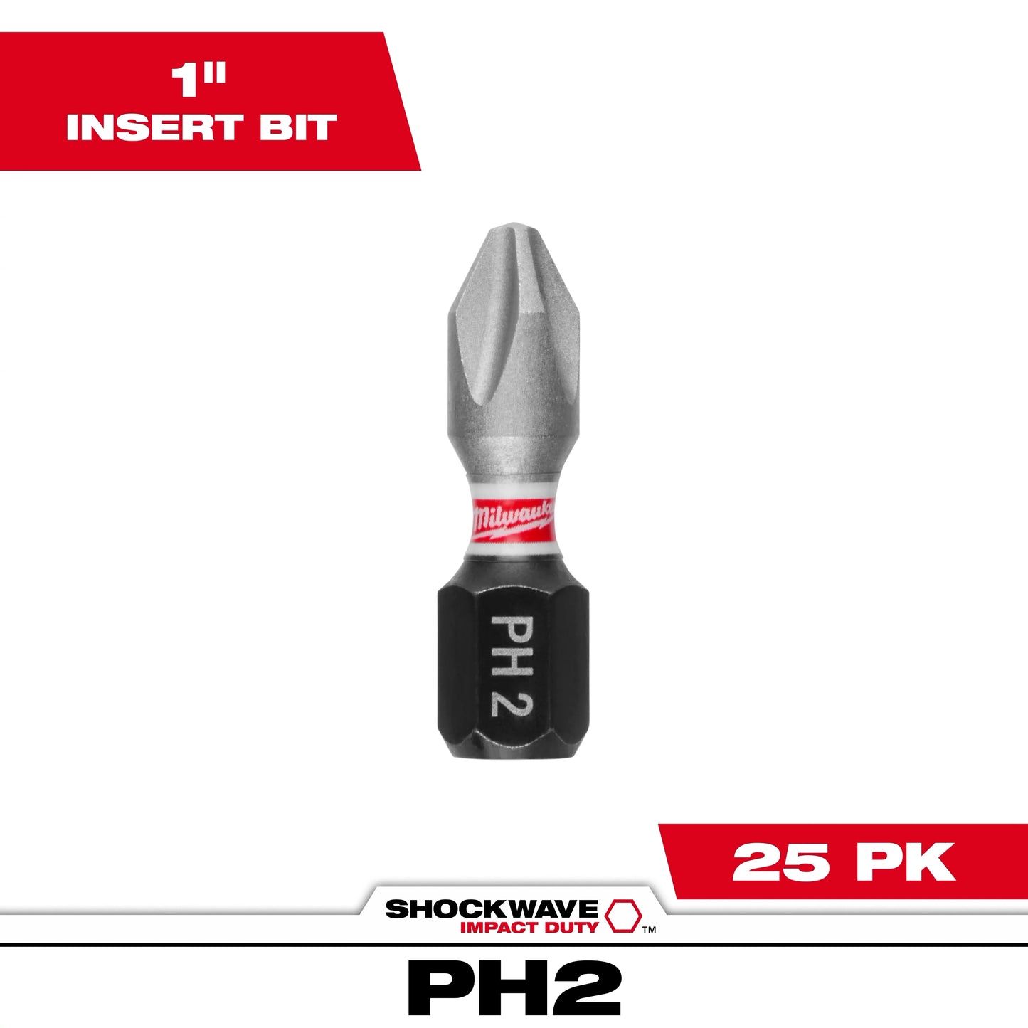 Milwaukee Tool 48-32-4564 3-1/2" PH2 Shockwave Power Bit, 5 EA/PK
