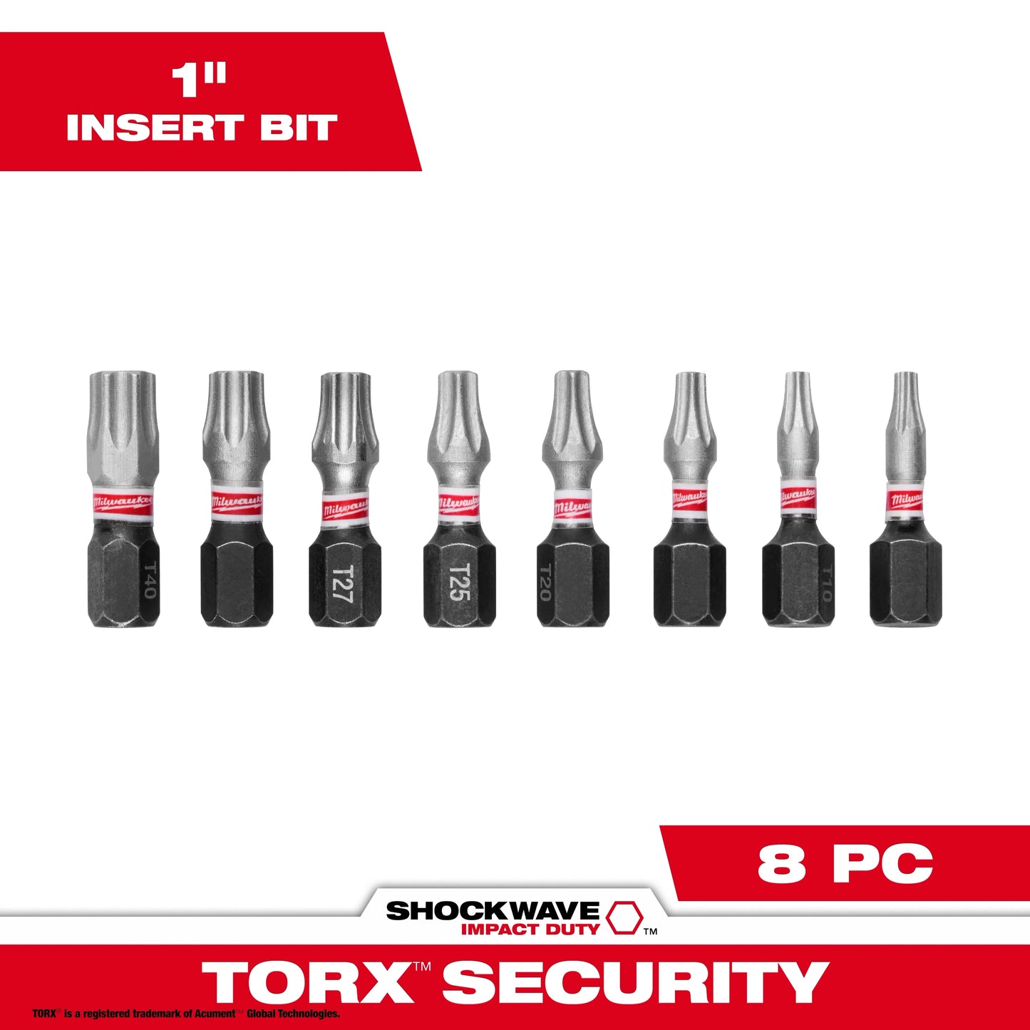 Milwaukee Tool 48-32-4618 10PC SHOCKWAVE™ Impact Duty 1" TORX® Security Insert Bit Set, 1 ST