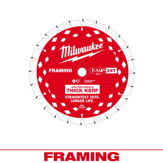 Milwaukee Tool 48-40-0740 7-1/4" 24T Thick Kerf Framing Circular Saw Blade, 3 EA/PK